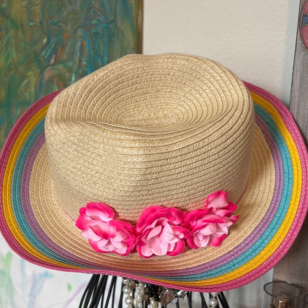 Colorful Gymboree Straw Hat with Pink Flowers